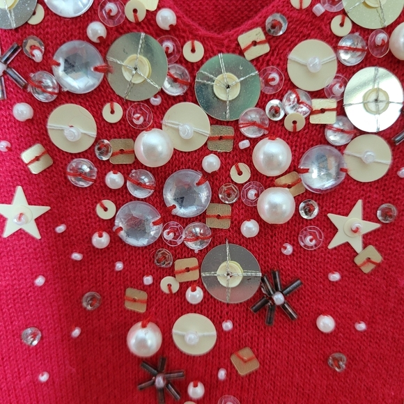 Berek Christmas Top Size SRed Beaded Sequined Santa Claus Holiday Knit Festive - Picture 5 of 8
